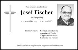 Traueranzeige Josef Fischer