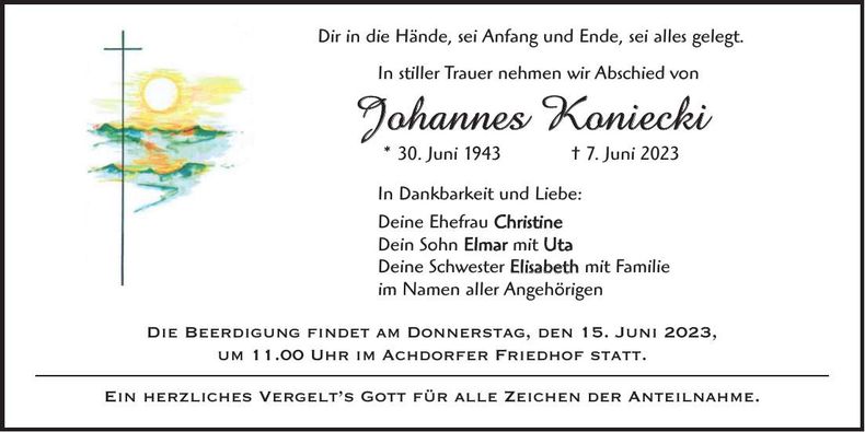 Traueranzeige Johannes Koniecki