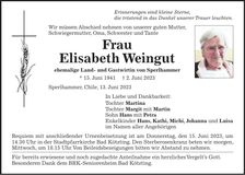 Traueranzeige Elisabeth Weingut