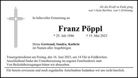 Traueranzeige Franz Pöppl