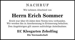 Traueranzeige Erich Sommer