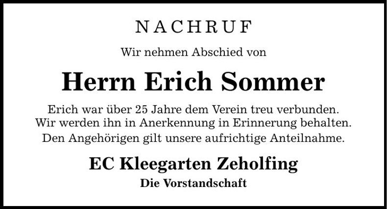 Traueranzeige Erich Sommer