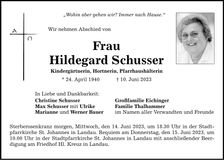 Traueranzeige Hildegard Schusser