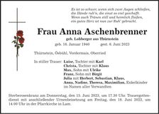 Traueranzeige Anna Aschenbrenner