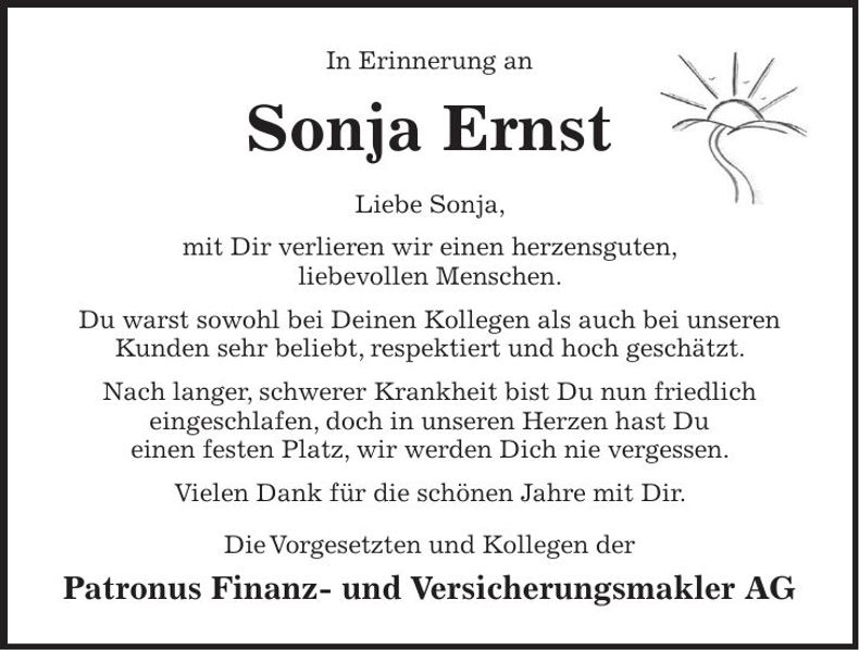 Traueranzeige Sonja Ernst