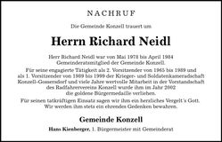 Traueranzeige Richard Neidl