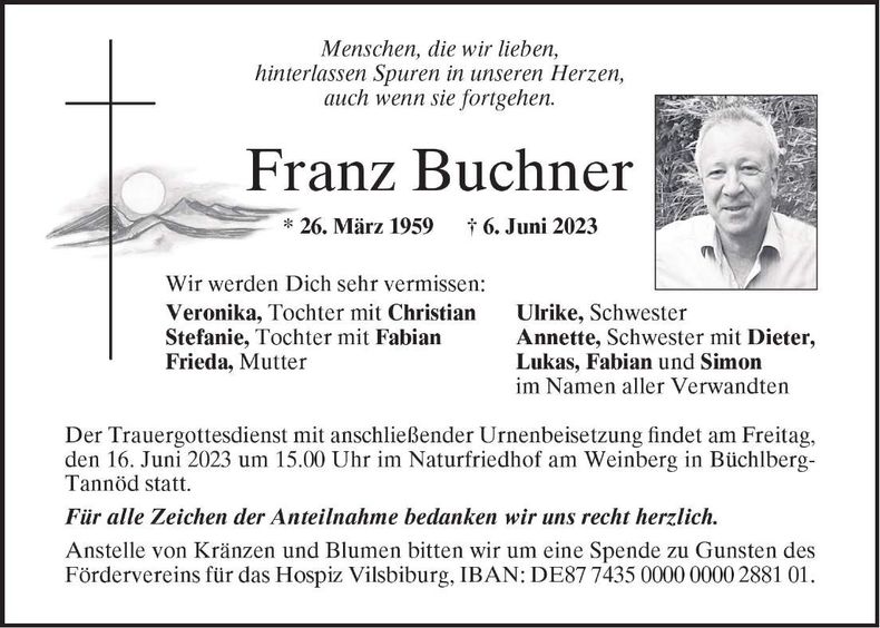 Traueranzeige Buchner Franz