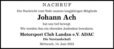 Traueranzeige Johann Ach