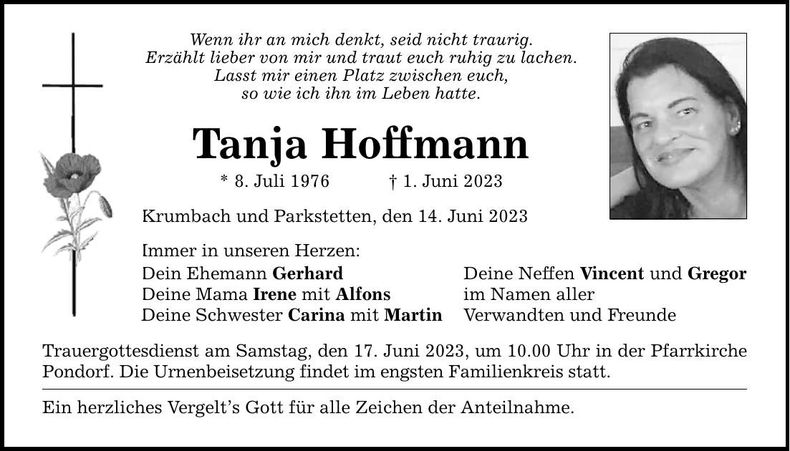 Traueranzeige Tanja Hoffmann