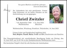 Traueranzeige Christl Zwitzler