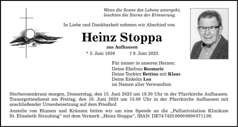Traueranzeige Heinz Stoppa