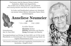 Traueranzeige Anneliese Neumeier