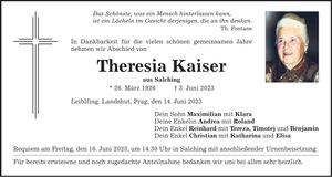 Traueranzeige Theresia Kaiser
