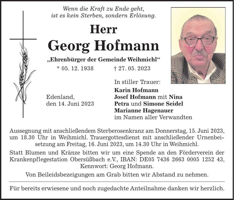 Traueranzeige Georg Hofmann