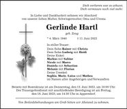 Traueranzeige Gerlinde Hartl