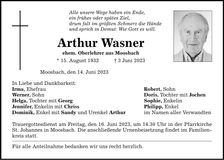 Traueranzeige Arthur Wasner