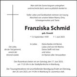 Traueranzeige Franziska Schmid