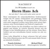 Traueranzeige Hans Ach