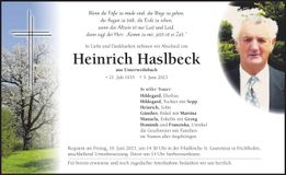 Traueranzeige Heinrich Haslbeck