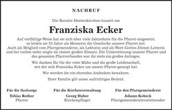 Traueranzeige Franziska Ecker
