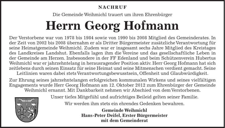 Traueranzeige Georg Hofmann