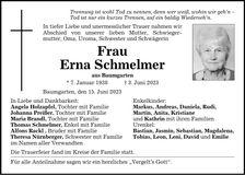 Traueranzeige Erna Schmelmer