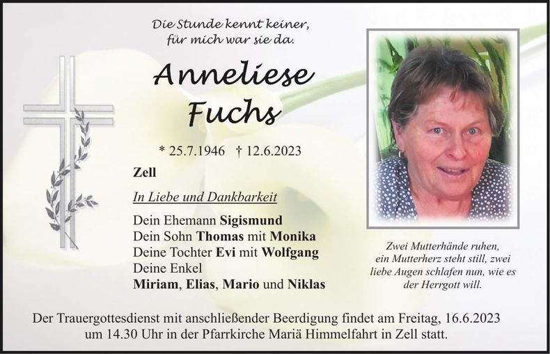 Traueranzeige Anneliese Fuchs
