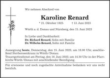 Traueranzeige Karoline Renard