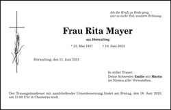 Traueranzeige Rita Mayer