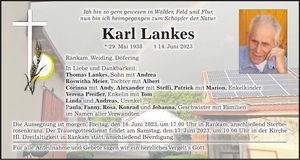 Traueranzeige Karl Lankes