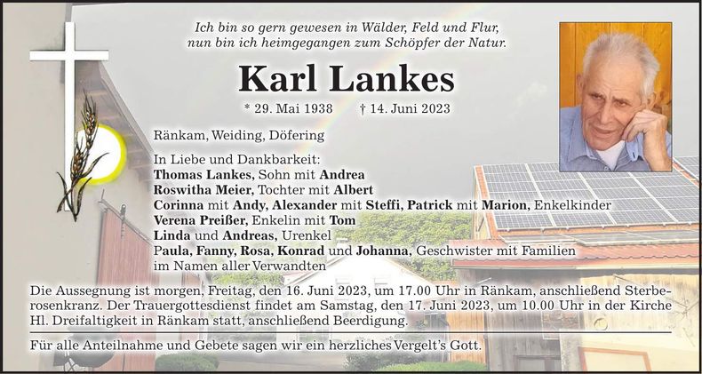 Traueranzeige Karl Lankes