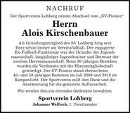 Traueranzeige Alois Kirschenbauer