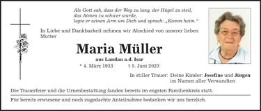 Traueranzeige Maria Müller