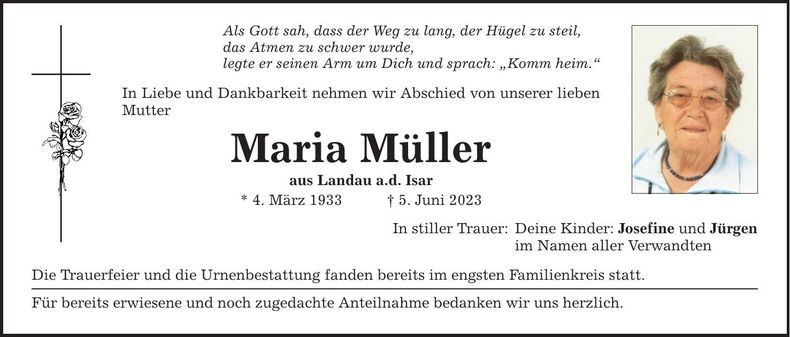 Traueranzeige Maria Müller