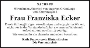 Traueranzeige Franziska Ecker