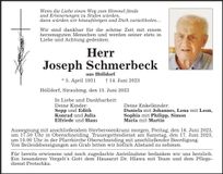 Traueranzeige Joseph Schmerbeck