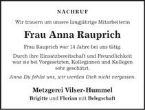 Traueranzeige Anna Rauprich