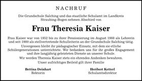Traueranzeige Theresia Kaiser