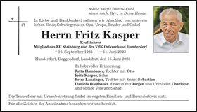 Traueranzeige Fritz Kasper