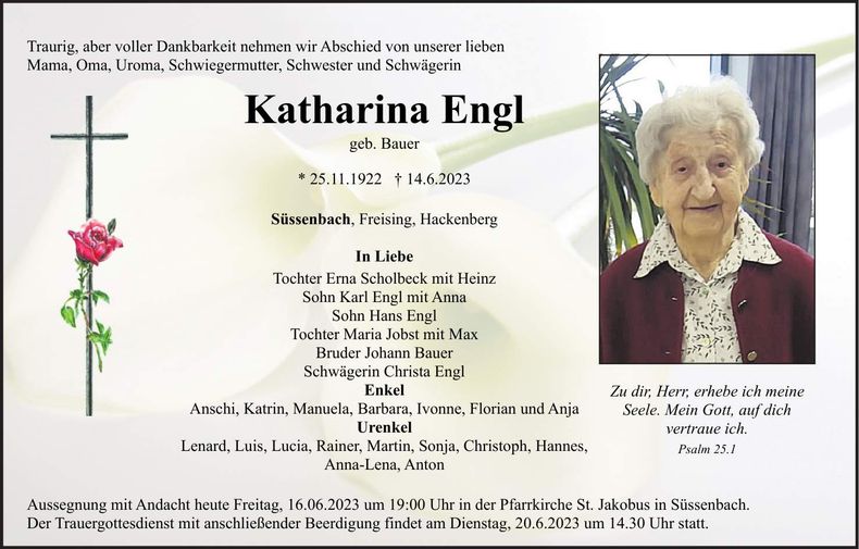 Traueranzeige Katharina Engl
