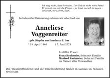Traueranzeige Anneliese Voggenreiter