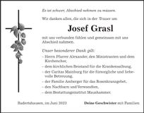 Traueranzeige Josef Grasl