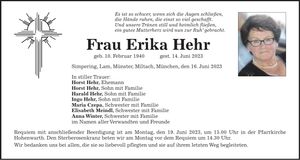 Traueranzeige Erika Hehr