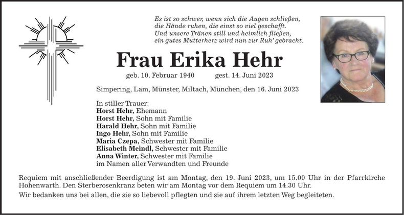 Traueranzeige Erika Hehr