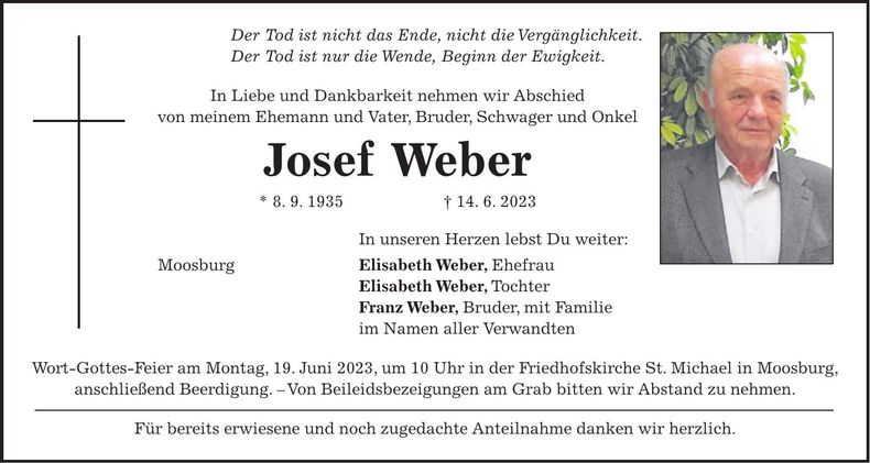 Traueranzeige Josef Weber