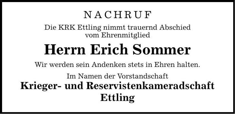 Traueranzeige Erich Sommer