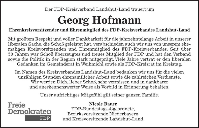 Traueranzeige Georg Hofmann