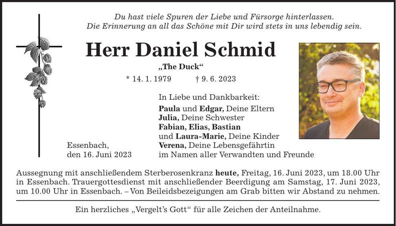 Traueranzeige Daniel Schmid