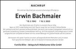 Traueranzeige Erwin Bachmaier Erwin Bachmaier