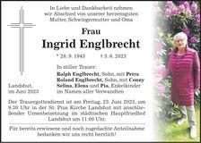 Traueranzeige Ingrid Englbrecht